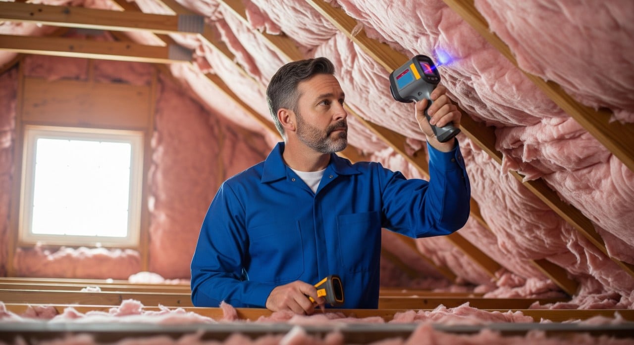 professional inspecting insulation